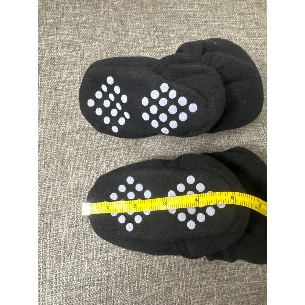 Fuzzy Black Fleece Front Feet Dog Booties Non Slip Grippers Adjustable Straps